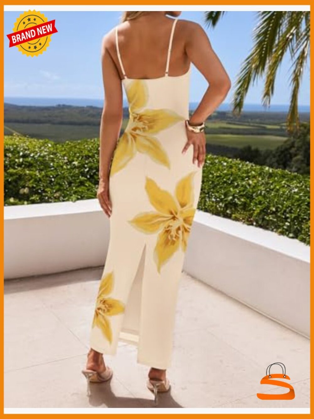 Women's Bodycon Maxi Dress Floral Spaghetti Strap Sleeveless Square Neck - Picture 6 of 7